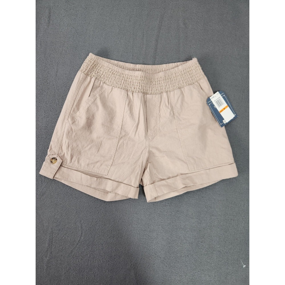 NWT Democracy Curve Shorts Fixed Cuff Smocked Waist Shorts Linen Blend Sz S
